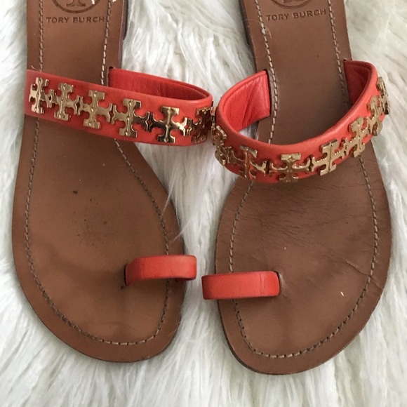 TORY BURCH “Val” Toe-Ring orange/gold sandals 7 - Picture 2 of 8